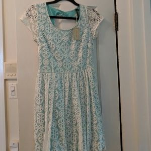 White and turquoise lace dress